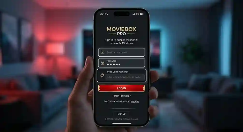 MovieBox Pro invite code login screen